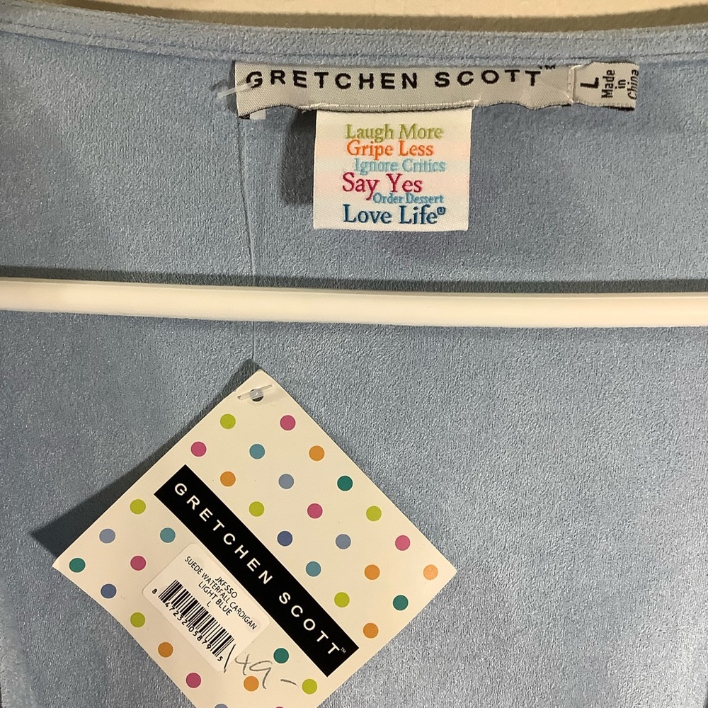 Gretchen Scott Designs Faux Suede Waterfall Cardigan Open Front Light Blue - Picture 5 of 6